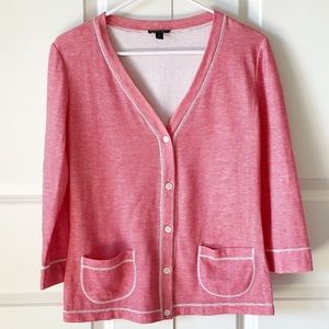 Lafayette 148 NY Marled Red Light Cotton Cardigan Size Small